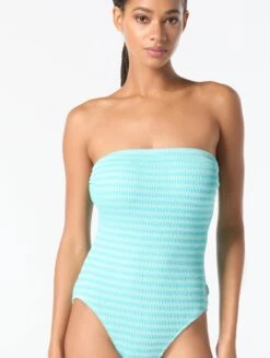 MICHAEL Michael Kors Bandeau One Piece Swimsuit - Monotone Textured Stripes