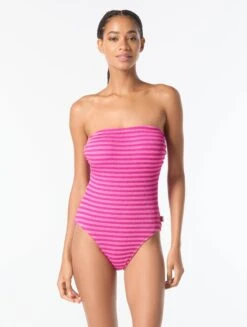 MICHAEL Michael Kors Bandeau One Piece Swimsuit - Monotone Textured Stripes -BCBGMAXAZRIA Shop MM56193 693