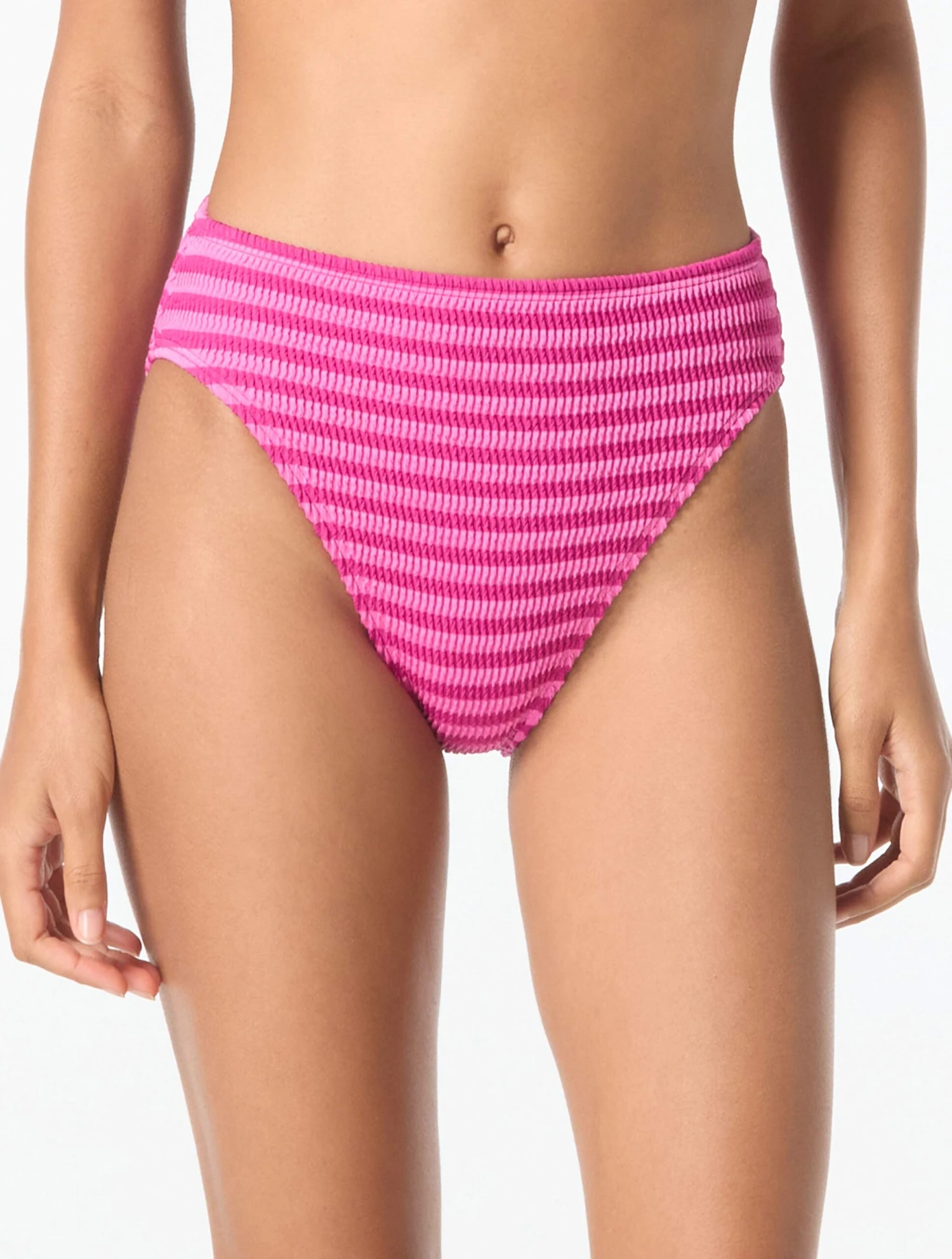 MICHAEL Michael Kors High Waist Bikini Bottom - Monotone Textured Stripes 3 MICHAEL Michael Kors High Waist Bikini Bottom - Monotone Textured Stripes - Image 3
