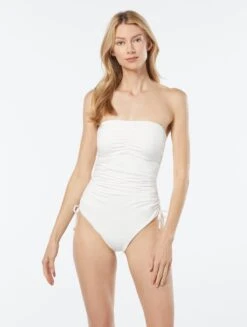 MICHAEL Michael Kors Shirred Bandeau One Piece Swimsuit - Solids -BCBGMAXAZRIA Shop MM7M179 100 72c8495c 8f1f 44a1 8b56 6c39946f38c7