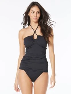 MICHAEL Michael Kors Shirred Halter Tankini Top - Solids