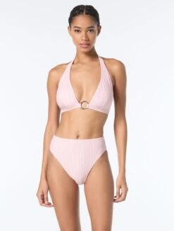 Michael Kors Logo Ring Halter Bikini Top - Bon Voyage Stripe