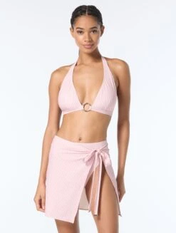 Michael Kors Logo Ring Halter Bikini Top - Bon Voyage Stripe -BCBGMAXAZRIA Shop MM84880 677 alt02