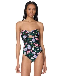 Kate Spade New York Bandeau Shirred One Piece Swimsuit - Spring Bouquet