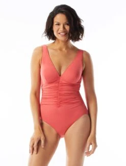 Coco Contours Solitaire V-Neck Bra Sized Underwire One Piece Swimsuit - Keepsake -BCBGMAXAZRIA Shop T32035 613 R
