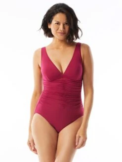 Coco Contours Solitaire V-Neck Bra Sized Underwire One Piece Swimsuit - Keepsake -BCBGMAXAZRIA Shop T32035 633 R