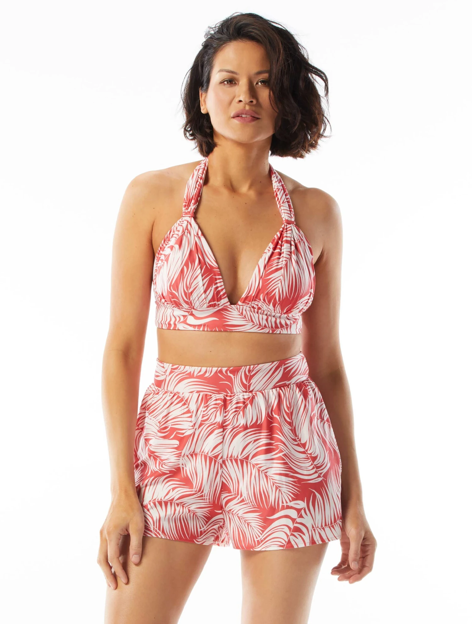 Coco Contours Athena Draped Halter Bra Sized Bikini Top - Feather Palm 1 Coco Contours Athena Draped Halter Bra Sized Bikini Top - Feather Palm