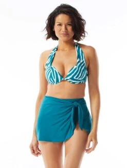 Coco Contours Cameo Halter Bra Sized Underwire Push Up Bikini Top - Jungle Zebra