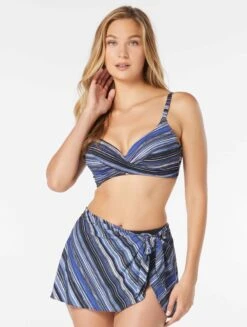 Coco Contours Diamond Wrap Bra Sized Underwire Bikini Top - Rainforest Stripe