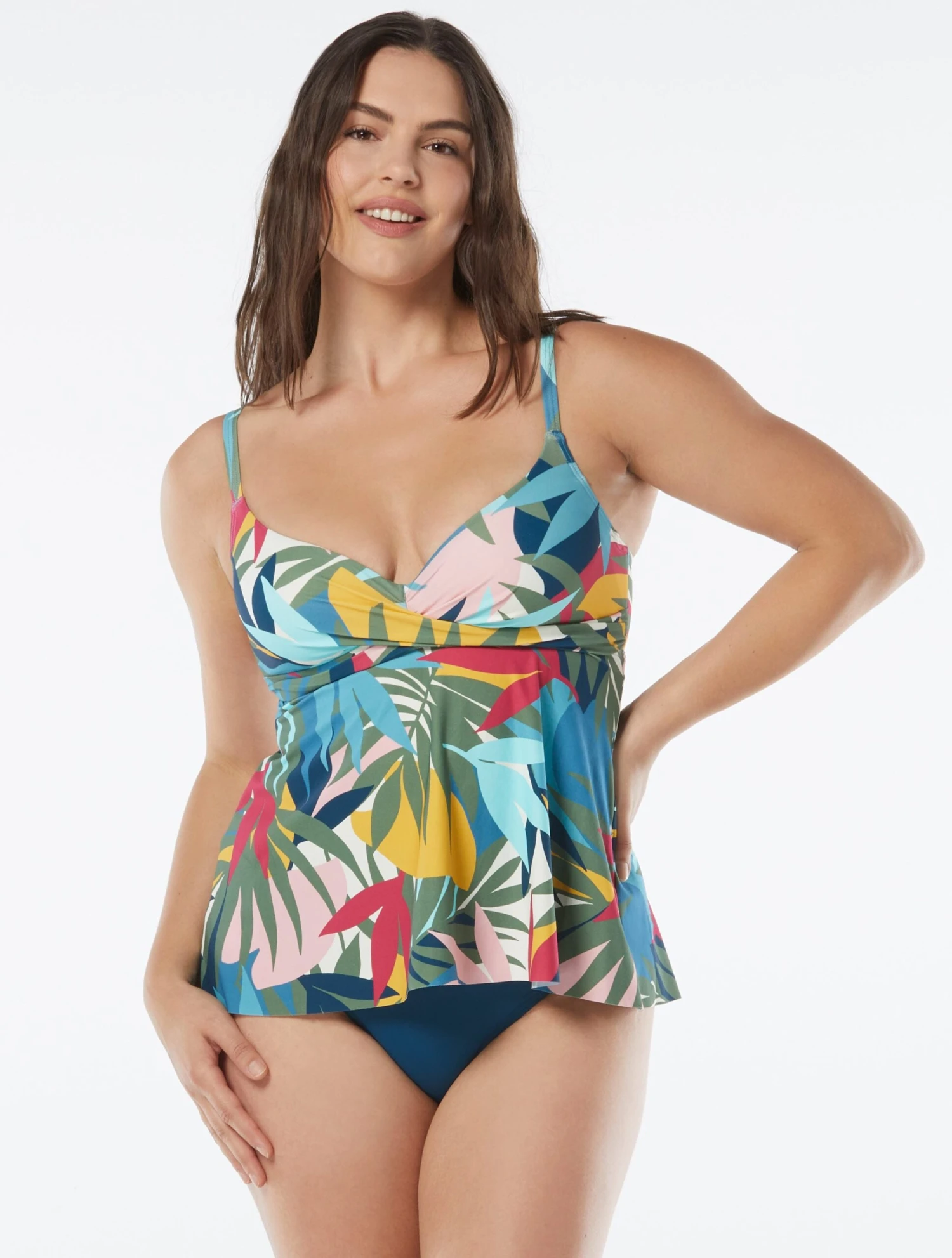 Coco Contours Diamond Wrap Bra Sized Underwire Tankini Top - Rainforest Leaves 1 Coco Contours Diamond Wrap Bra Sized Underwire Tankini Top - Rainforest Leaves