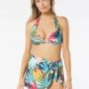 Coco Contours Cameo Halter Bra Sized Underwire Push Up Bikini Top - Rainforest Leaves