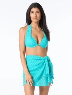 Coco Contours Cameo Halter Bra Sized Underwire Push Up Bikini Top - Crochet