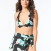 Coco Contours Cameo Halter Bra Sized Underwire Push Up Bikini Top - Aquatic Lotus