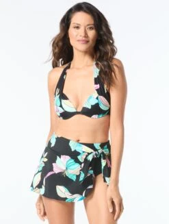 Coco Contours Cameo Halter Bra Sized Underwire Push Up Bikini Top - Aquatic Lotus