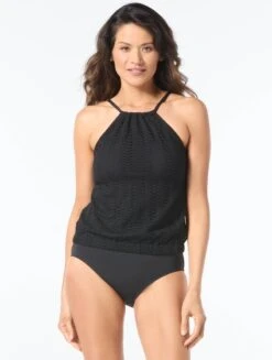 Coco Contours Demeter High Neck Bra Sized Tankini Top - Seashell Crochet