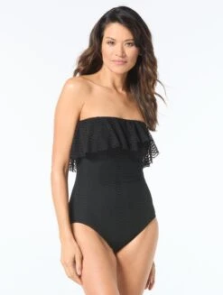 Coco Contours Agate Ruffle Bandeau Bra Sized One Piece Swimsuit - Seashell Crochet