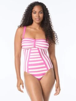 Coco Reef Posh Bra Sized Bandeau One Piece Swimsuit - Cabana Stripe
