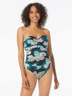 Coco Reef Charisma Bra Sized Underwire Bandeau One Piece Swimsuit - Tropical Lotus