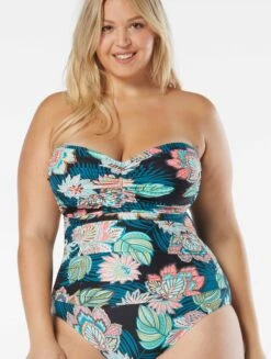 Coco Reef Charisma Bra Sized Underwire Bandeau One Piece Swimsuit - Tropical Lotus -BCBGMAXAZRIA Shop U35482 006 alt05