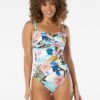 Coco Reef Charisma Pleated Bra Sized Underwire Bandeau One Piece Swimsuit - Paradise Floral