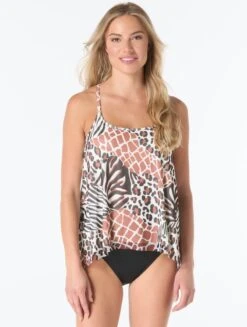 Coco Reef Current Bra Sized Mesh Layer Underwire Tankini Top - Wild Medley