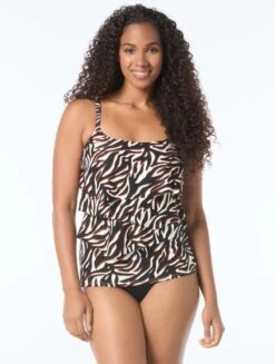 Coco Reef Aura Ruffle Bra Sized Underwire Tankini Top - Wild Zebra