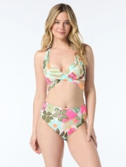 Coco Reef Starlet Halter Bra Sized Wrap Underwire Bikini Top - Lush Blooms