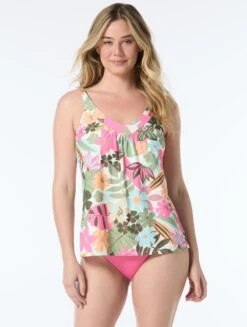 Coco Reef Core V-Neck Bra Sized Underwire Tankini Top - Lush Blooms