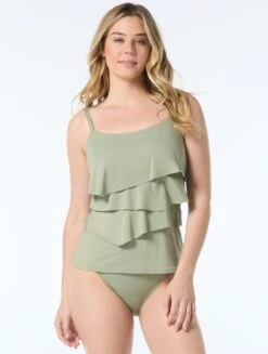 Coco Reef Aura Ruffle Bra Sized Underwire Tankini Top - Shimmer Solids