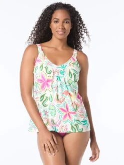 Coco Reef Core V-Neck Bra Sized Underwire Tankini Top - Solstice Bloom