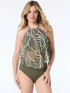 Coco Reef Aura Mesh Ruffle Bra Sized Underwire Tankini Top - Graphic Palm