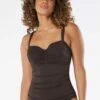 Coco Reef Charisma Pleated Bra Sized Underwire Bandeau One Piece Swimsuit - Solids