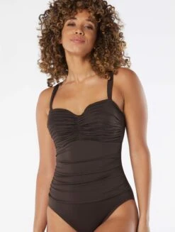 Coco Reef Charisma Pleated Bra Sized Underwire Bandeau One Piece Swimsuit - Solids