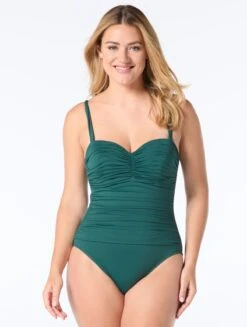 Coco Reef Charisma Pleated Bra Sized Underwire Bandeau One Piece Swimsuit - Solids -BCBGMAXAZRIA Shop U95482 375