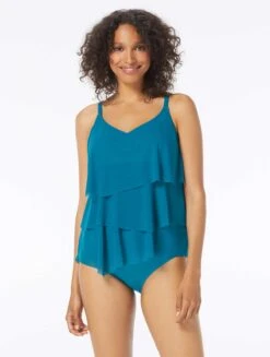 Coco Reef Flourish Bra Sized Tier Mesh Underwire Tankini Top - Classic Solids -BCBGMAXAZRIA Shop U95523 349