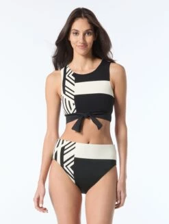 Vince Camuto High Neck Tie Front Bikini Top - Geo Placement