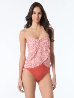 Vince Camuto Draped Bandeau Tankini Top - Small Animal