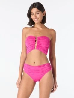 Carmen Marc Valvo Bandeau Beaded Draped Bikini Top - Solids