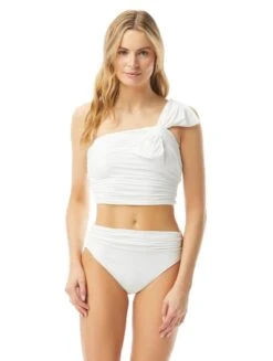 Carmen Marc Valvo Bow One Shoulder Cropped Bikini Top - Bowline Soiree