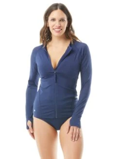 Beach House Sport Ava Zip Front Rash Guard - Beach Solids -BCBGMAXAZRIA Shop h47646 511 r