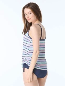 Beach House Swim Bridget Shirred Side Underwire Textured Tankini Top - Resort Stripe -BCBGMAXAZRIA Shop h6a758 416 alt01