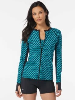 Beach House Sport Ava Zip Front Rash Guard - Delray Botanical -BCBGMAXAZRIA Shop h7b997 001 alt02 2 1