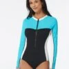 Beach House Sport Sculpt Long Sleeve Zip Front One Piece Swimsuit - Colorblock