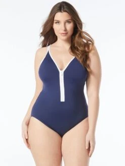 Beach House Sport Plus Racy One Piece Swimsuit - Beach Solids