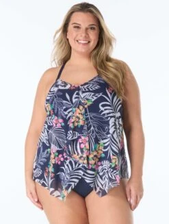 Beach House Plus Kerry Mesh Layer Underwire Tankini Top - Indigo Jungle