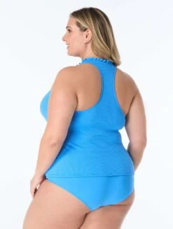 Beach House Plus Swim Nina Ruffle Trim Tankini Top - Pique Solids -BCBGMAXAZRIA Shop hw51401 504 alt01