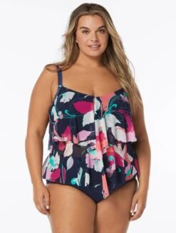 Beach House Swim Plus Size Portia Mesh Tankini Top - Avalon Floral