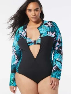 Beach House Sport Plus Size Sculpt Long Sleeve Zip Front One Piece Swimsuit - Delray Botanical 5 Beach House Sport Plus Size Sculpt Long Sleeve Zip Front One Piece Swimsuit - Delray Botanical -BCBGMAXAZRIA Shop hw7b353 001 alt02 3