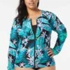 Beach House Sport Plus Size Ava Zip Front Rash Guard - Delray Botanical