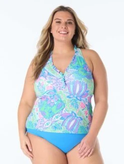Beach House Plus Nina Ruffled Trim Tankini Top - Estate Mosaic -BCBGMAXAZRIA Shop hw7e401 970 1